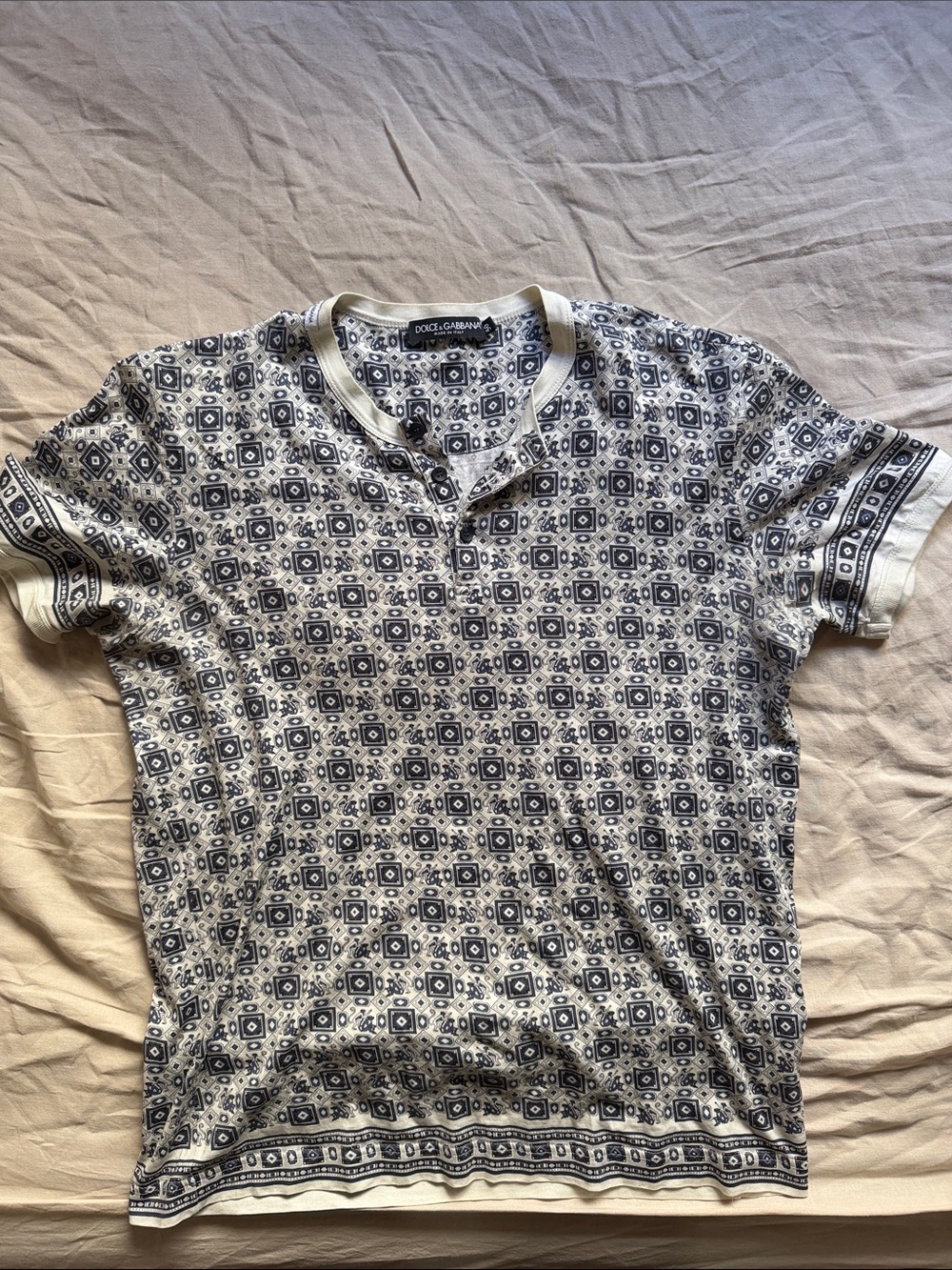 Dolce & Gabbana White and Navy Geometric Print